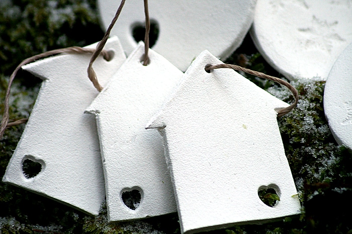 Christmas ornaments in white clay