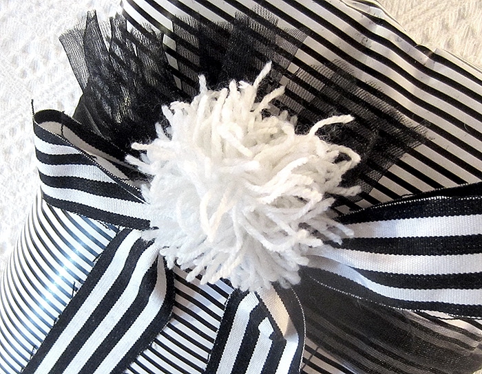 Christmas giftwrapping in black and white
